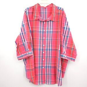 Women Within button up top Plus Size 4X pink‎ plaid 3/4 sleeves collared